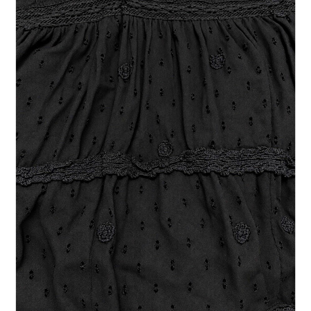 Free People Black Tiered Midi Dress S Embroidered Lace Flutter Sleeve Boho - Picture 5 of 6